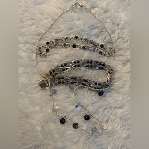 Y2K Costume Jewelry Bundle with 2 Bracelets and 1 Necklace. Blues, silver tone
